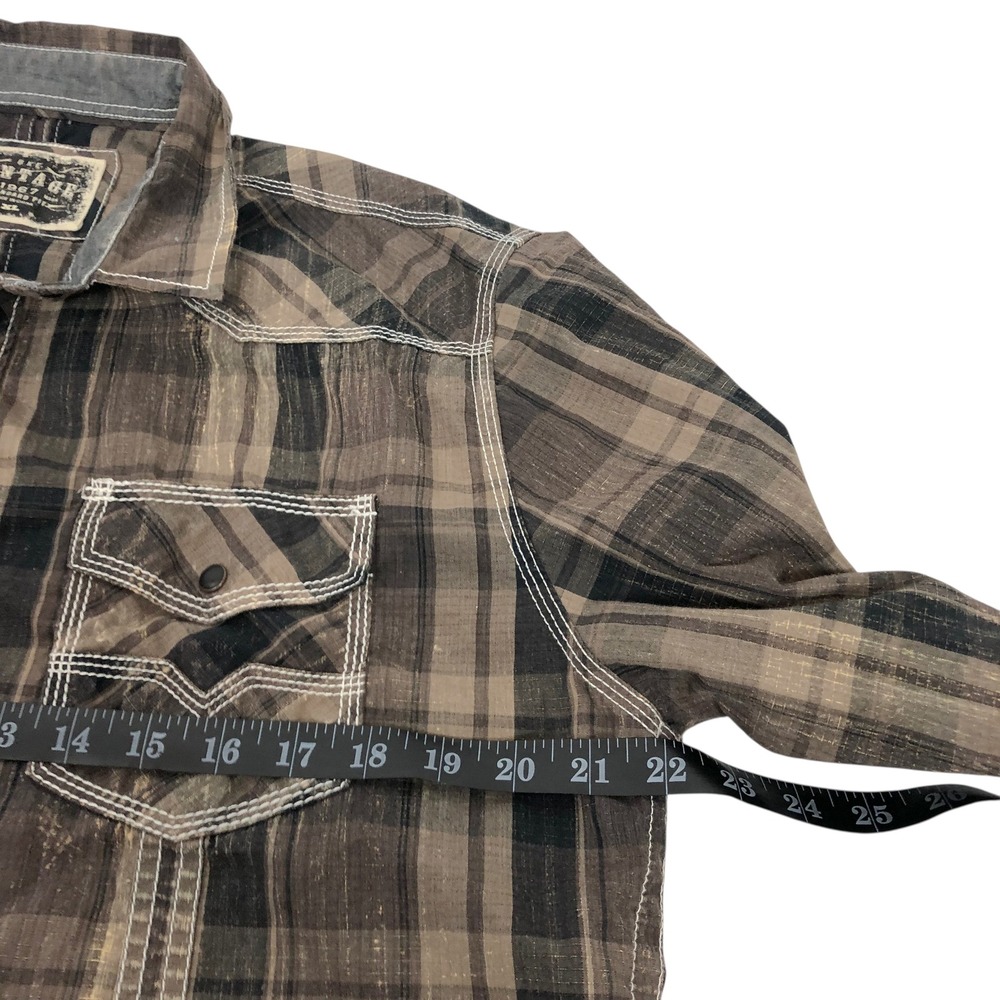 BKE Mens XL Brown Plaid Western Pearl Snap Button Down Shirt Cowboy Rodeo Biker - Picture 12 of 13